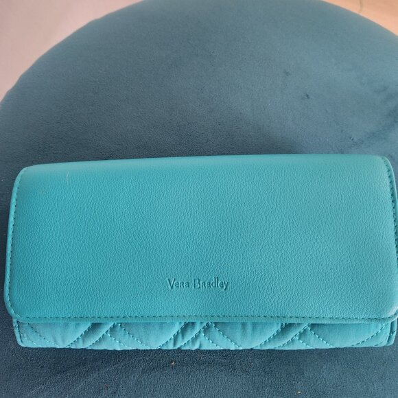 VERA BRADLEY ~ Audrey Wallet ~ Microfiber Turquoise Sea Teal with RFID ~ EUC - Picture 1 of 4